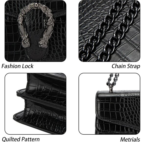 ⚡ Women's Black Snake Vegan Leather Print Casual Satchel Crossbody Handbag - Picture 6 of 7